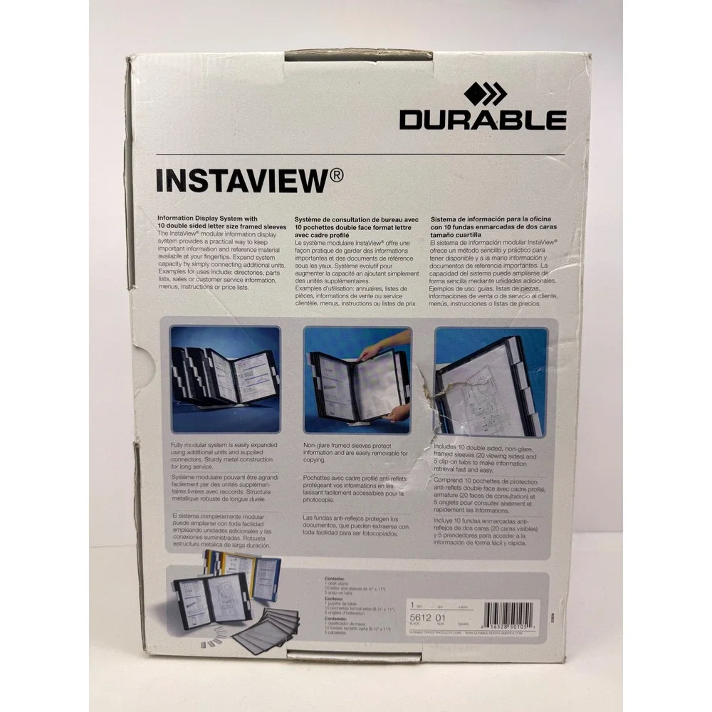Durable InstaView Desk Stand Information Display System 10 Sleeves Black 561201